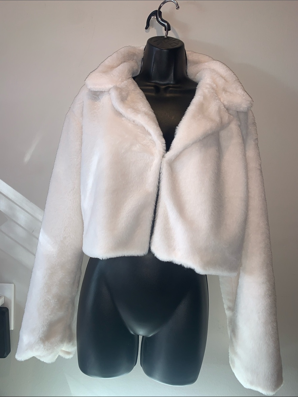 Madden Girl White Faux Fur Cropped Teddy Coat